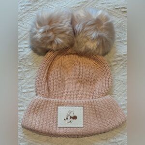 Disney x Love Your Melon Adult Chunky Knit Minnie Gold Foil Double Pom Beanie